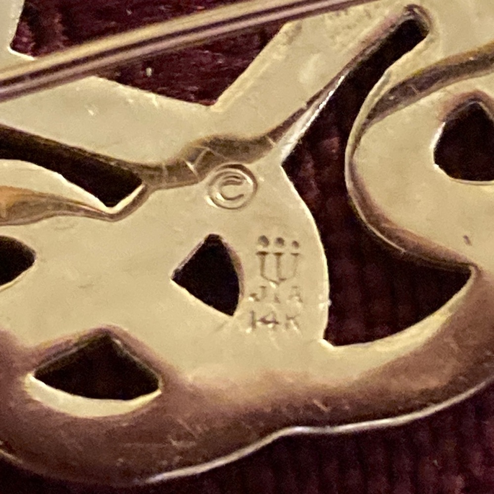 14K GOLD JAMES AVERY ESTATE OPEN WORK SWIRL PIN - GORGEOUS - Picture 3 of 14